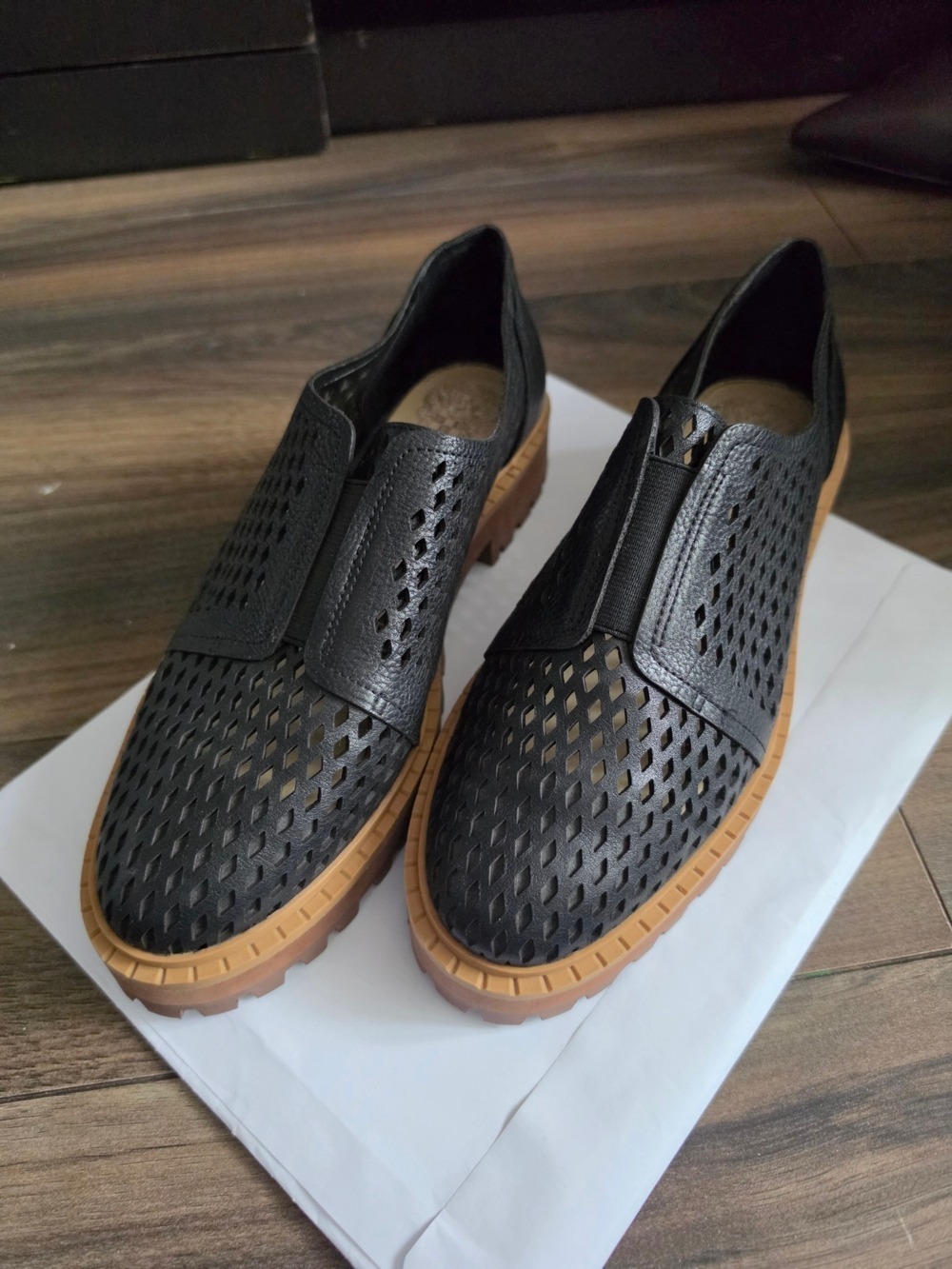 Womens Black Perforated Slip-On Casual Shoes Size 38 Or 7.5